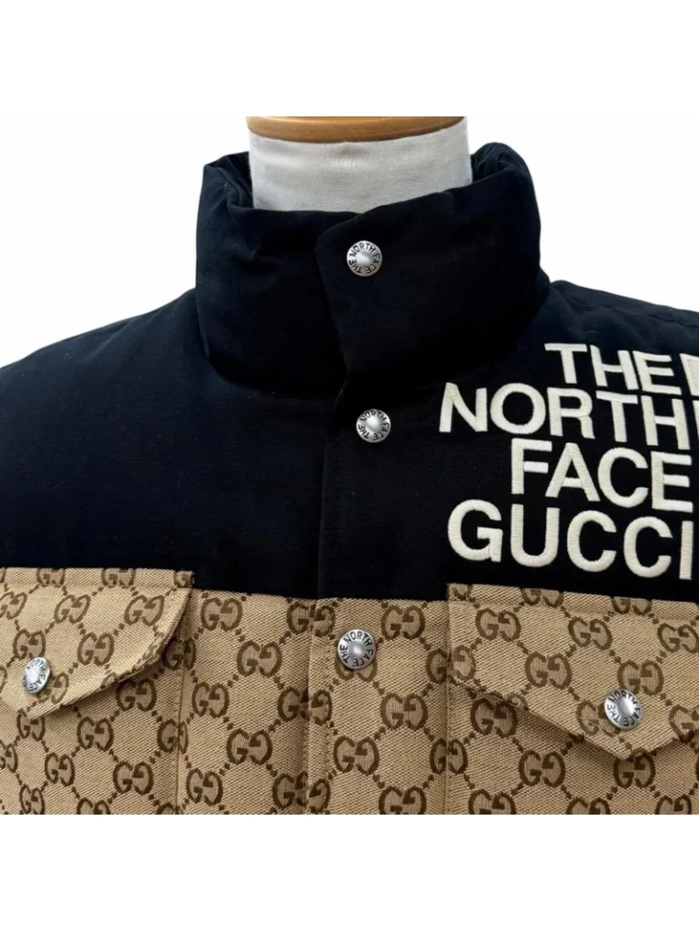 Gucci the North Face GG Padded Vest Pattern Down Beige Black XS